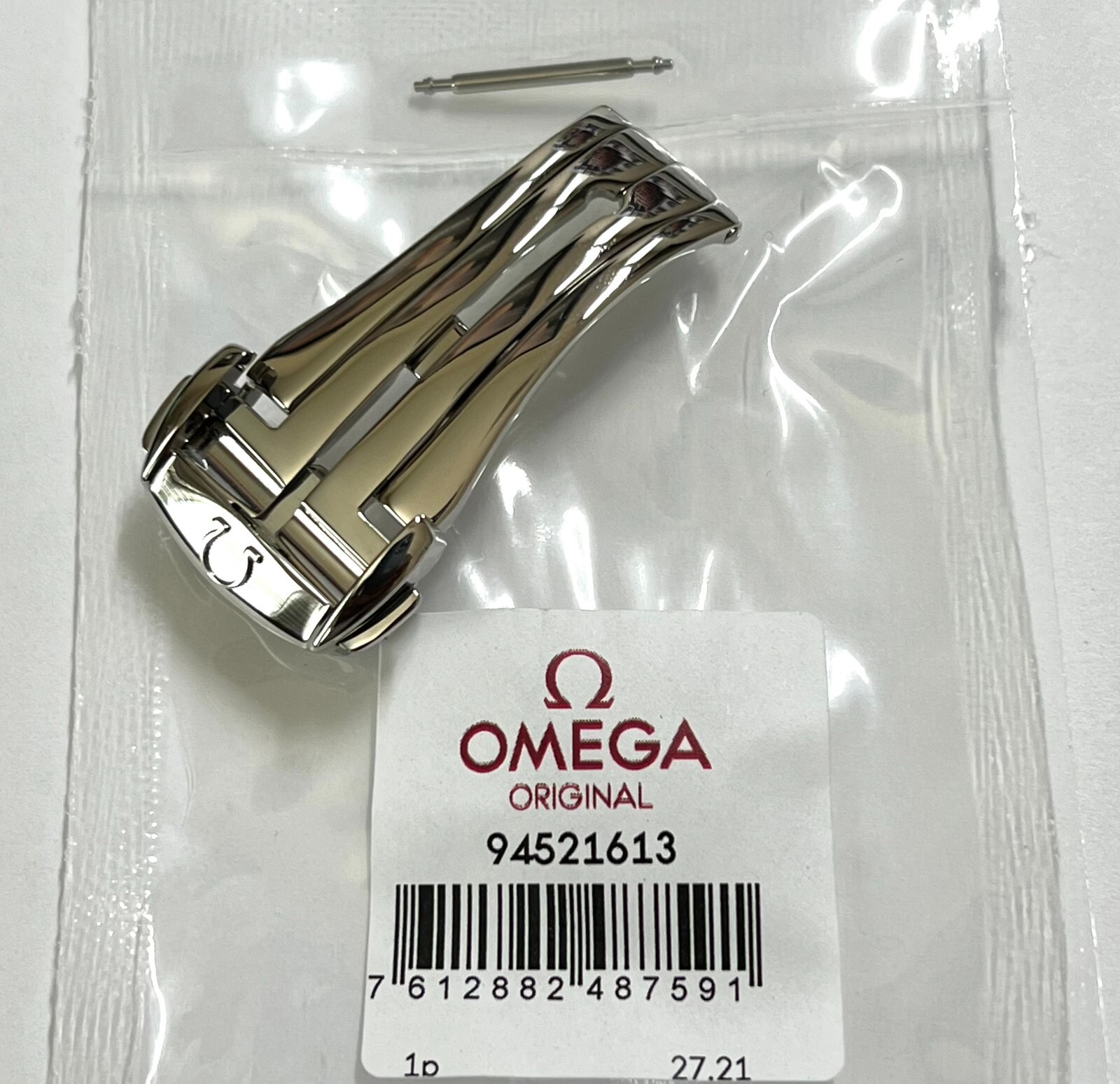 ORIGINAL OMEGA 16mm POLISHED STEEL DEPLOYMENT WATCH BUCKLE CLASP #94521613