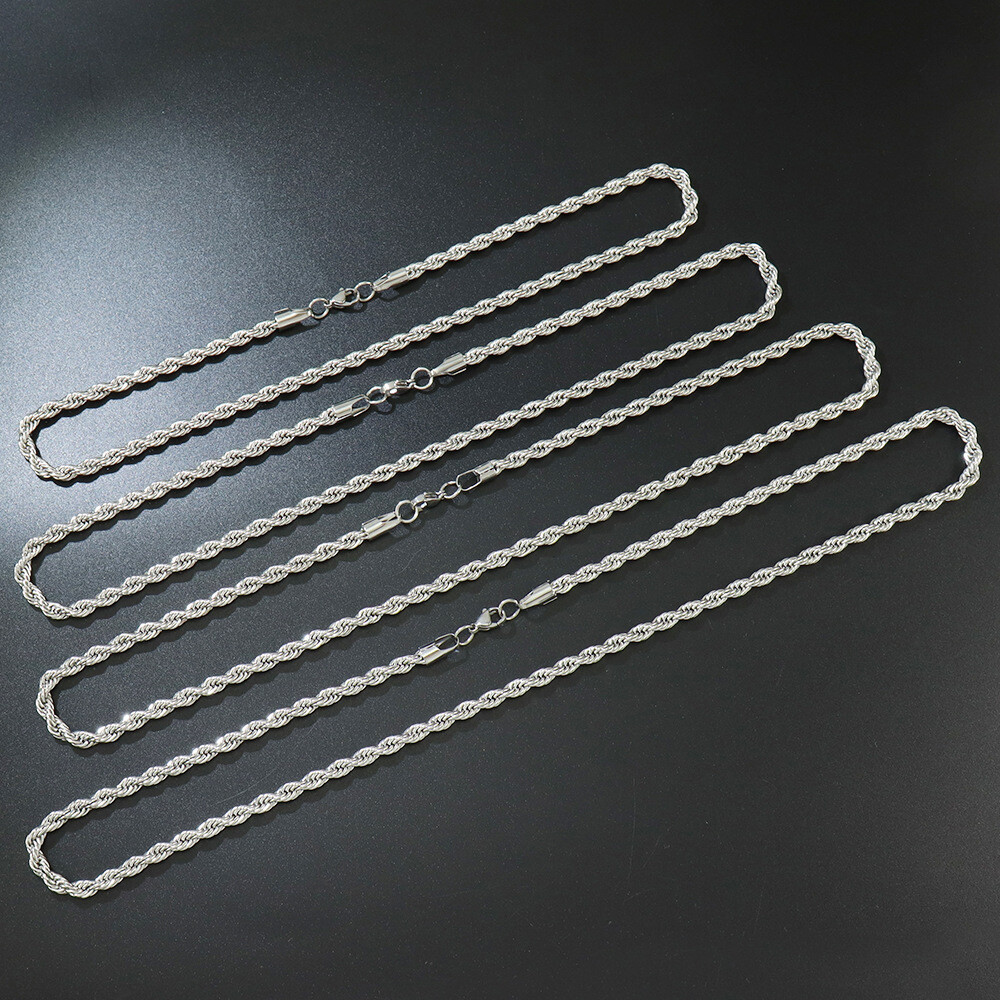 Men Women Stainless Steel Silver 2mm/3mm/4mm/5mm Rope Necklace Chain Link C11