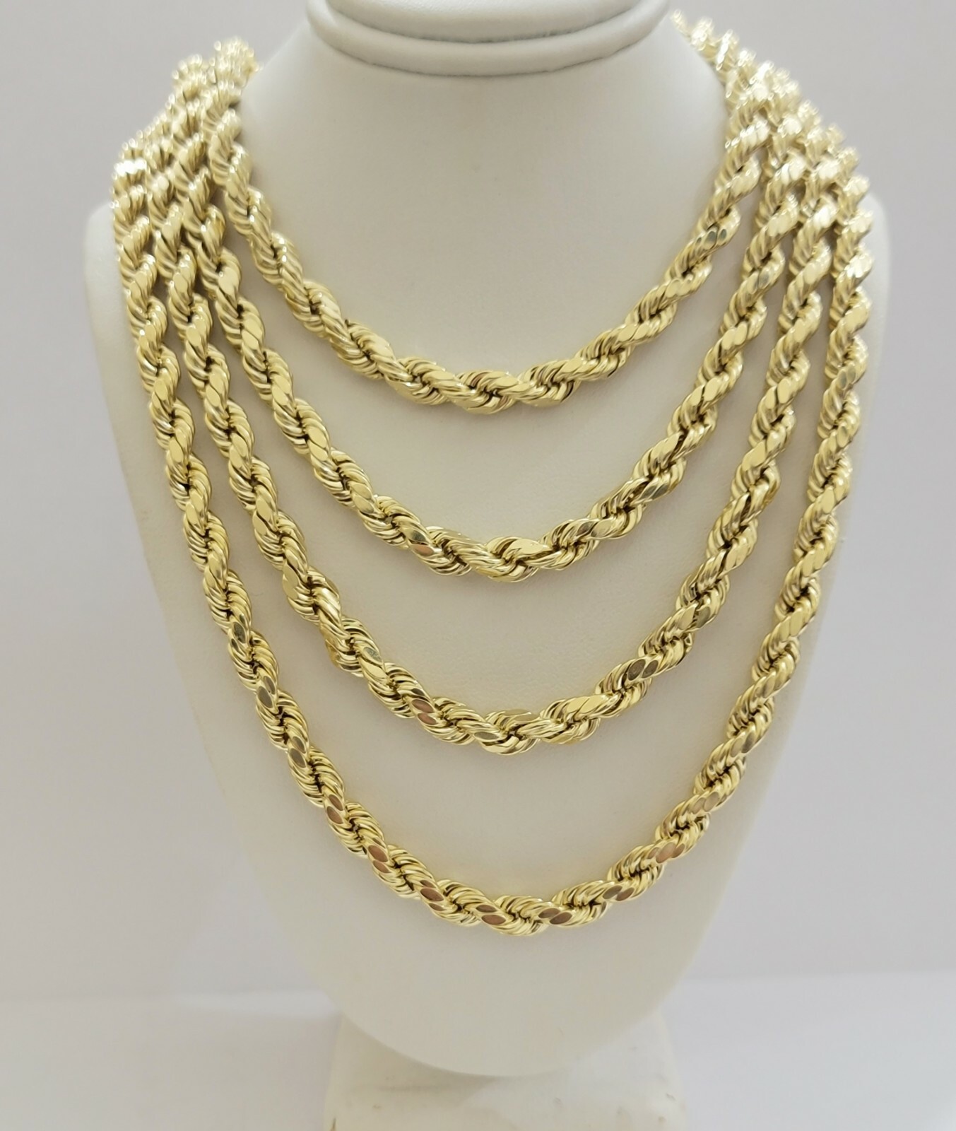 Real 10k Yellow Gold Rope Necklace 7mm Chain 18″-30″ Inch Diamond Cut, 10kt MENS