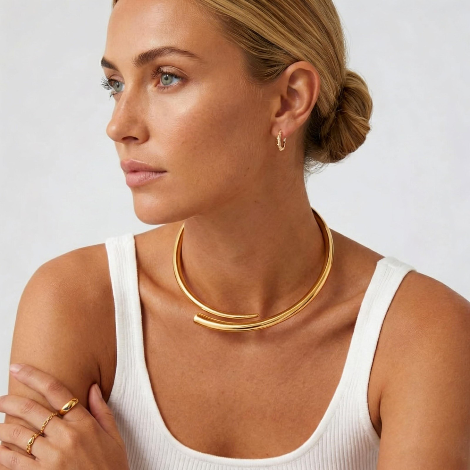 14K Gold Plated Chunky Collar Choker Necklace for Women – Minimalist Torque Desi