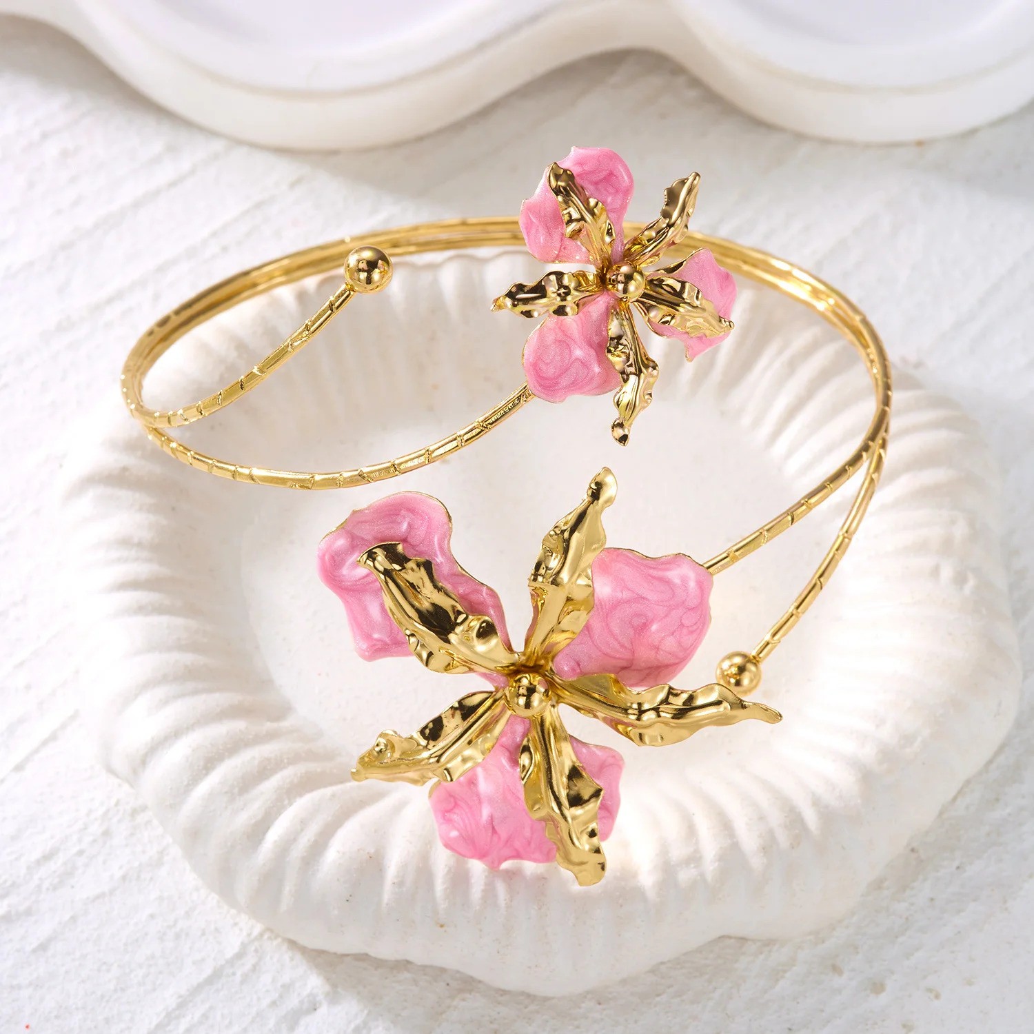 Adjustable Open Flower Bracelet Women Bangle Cuff Arm Jewelry Vintage Style