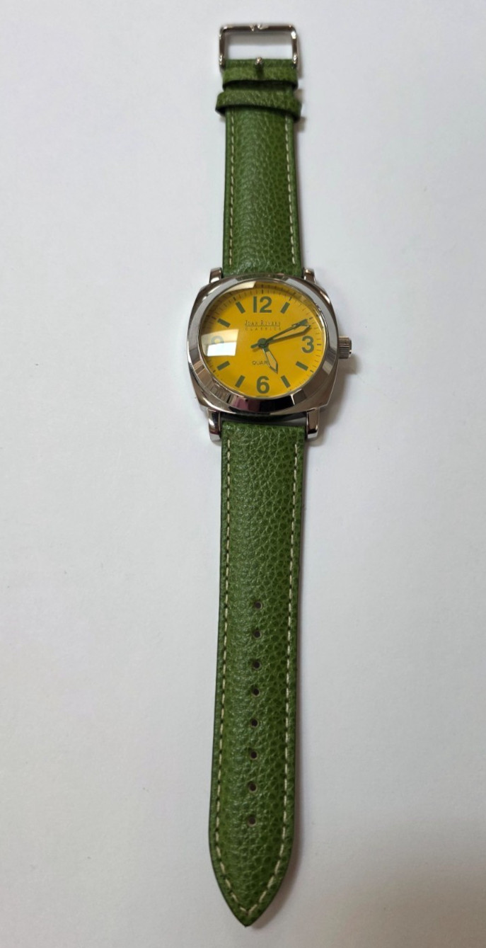 Joan Rivers Classics V377 Watch Leather Wristwatch stainless steel green yellow