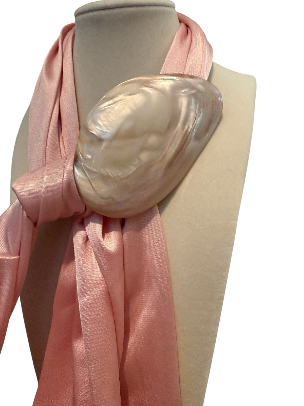 Vintage Mother of Pearl Scarf Ring Slide Large Shell Oval Don & Verna Jewelry