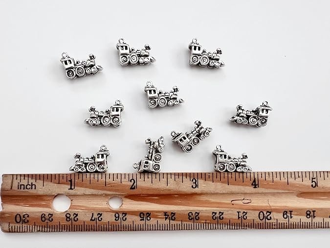 10pc Antiqued Silver Alloy 3D Train Charms Pendants 15x12mm