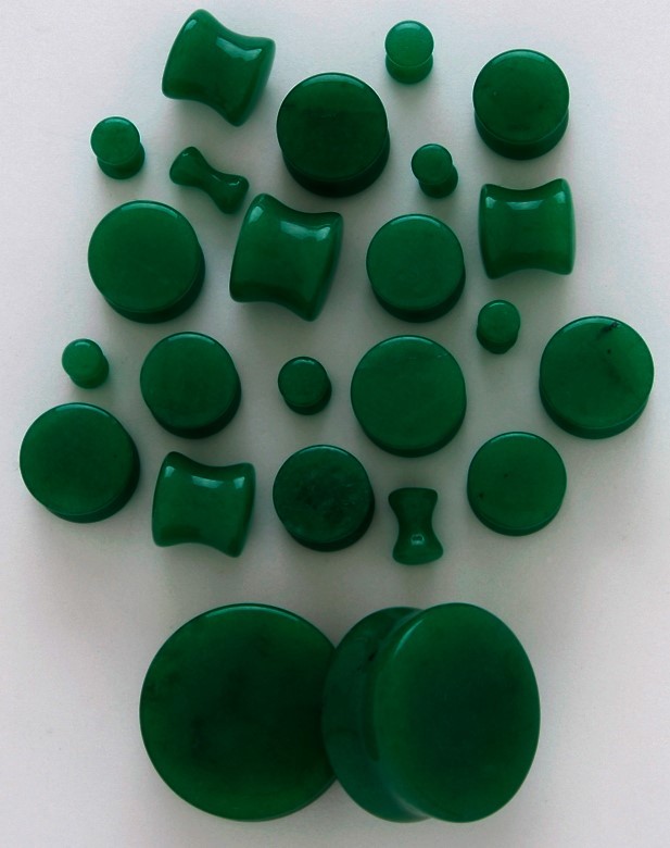 1 Pair 2g 6mm Organic Dark Green Jade Stone Saddle Plugs Solid Gauges DBL Flared