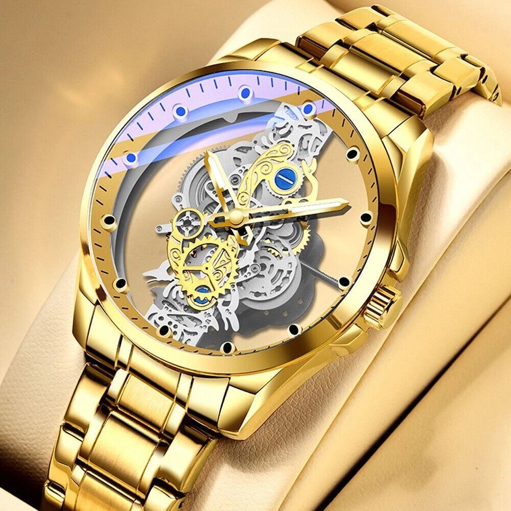 Hollow Skeleton Luxury Men’s Automatic Quartz Stainless Steel Business Watch