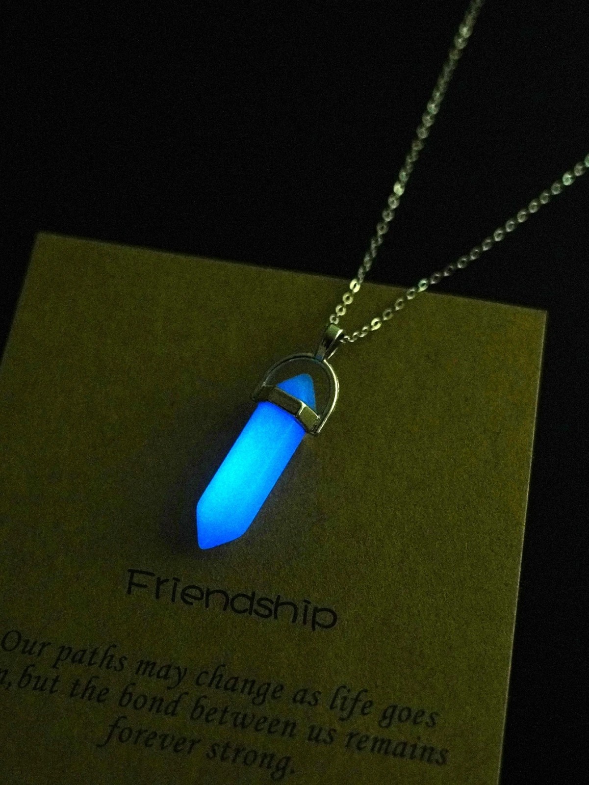 Glow In The Dark Blue Crystal Pendant Necklace Luminous Friendship Charm Jewelry