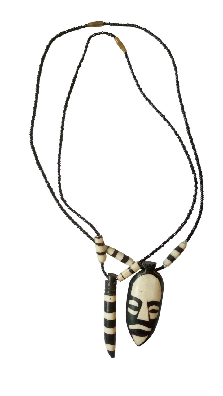 Handmade African Tribal Bone Necklace South Africa Ethnic Face Pendant Jewelry