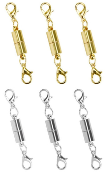 6pc Gold and Silver Tone Magnetic Lobster Clasp for Jewelry Necklace Color