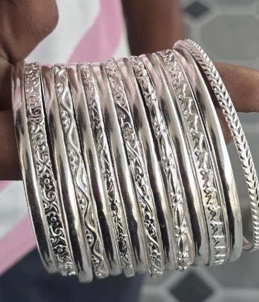 14 Pcs 925 Silver Bangle Set Mixed Design Stackable Handmade Woman Bracelets Z08