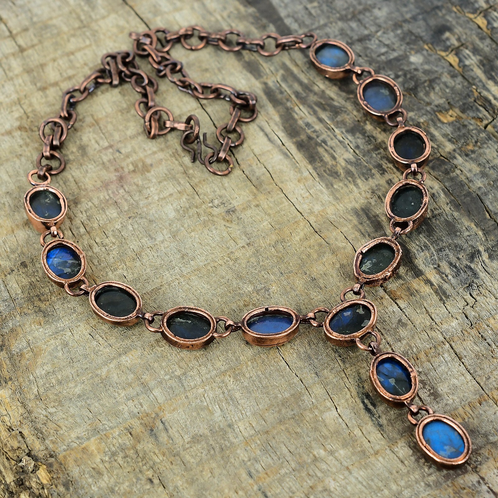 Womens day Deal Copper Natural Labradorite Daughter Chain Electroformed Necklace