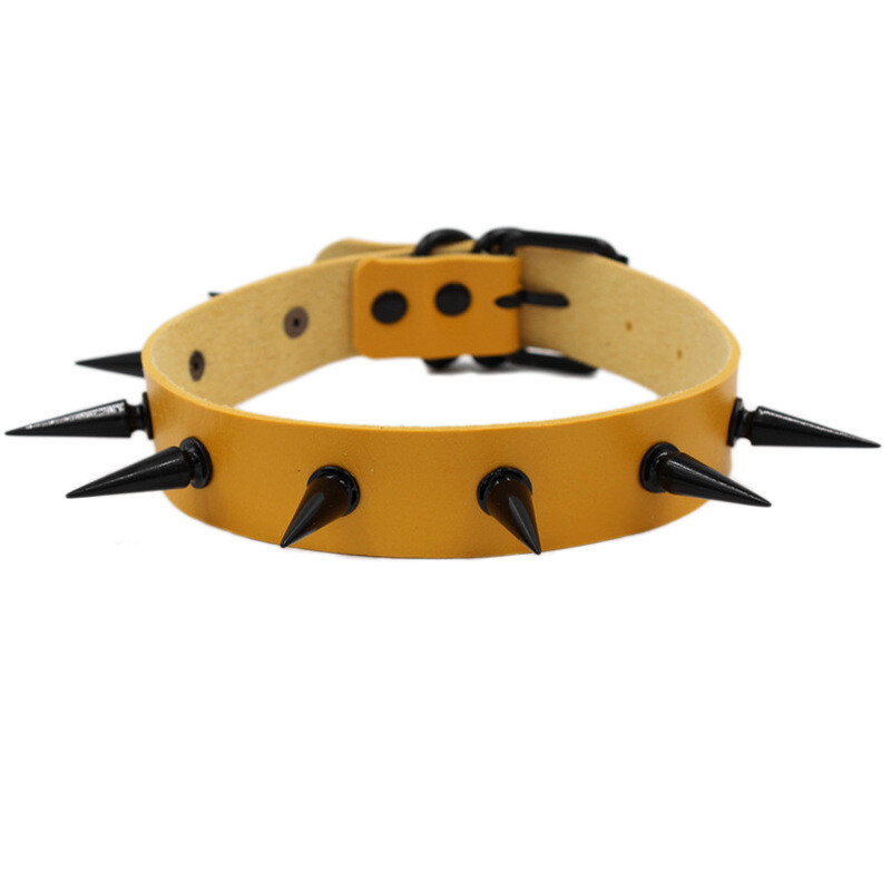 Gothic Punk PU Leather Alloy Spike Rivet Choker Necklace Unisex Rock Club Wear