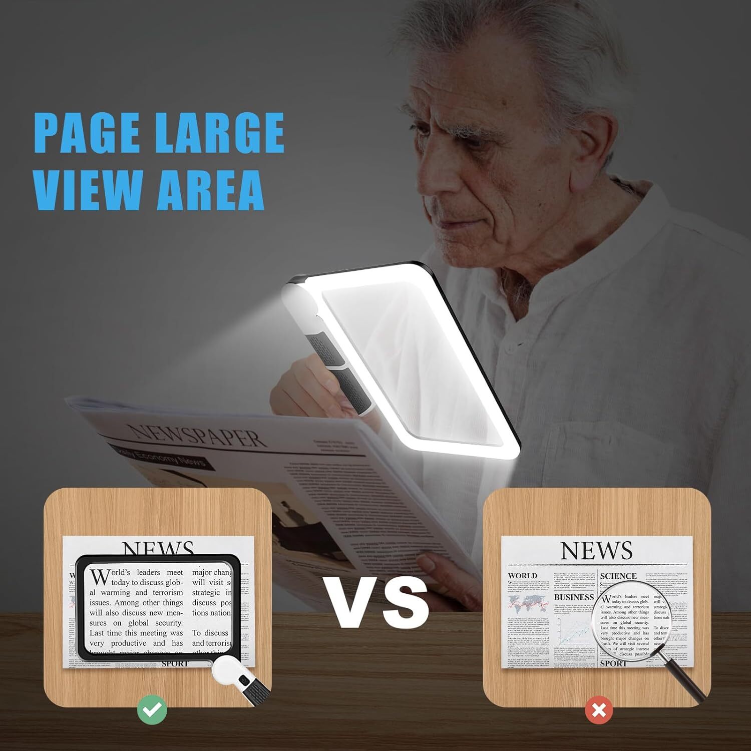 Large Magnifying Glass With 48 LED Light Dimmable 5X Reading Foldable Magnifier