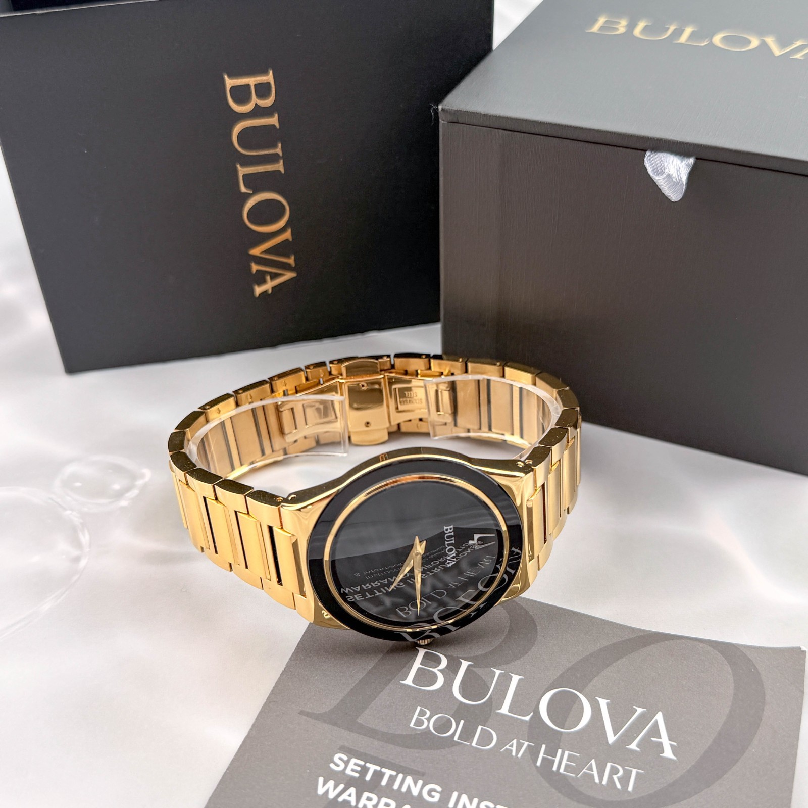 Bulova 97A183 Men’s Modern Millennia Gold-Tone Black Dial Bracelet Watch 41mm