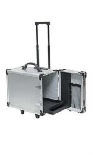 Aluminum Jewelry Storage Organizer Case w 12 Black Trays Rolling 16 3/8″ Lock