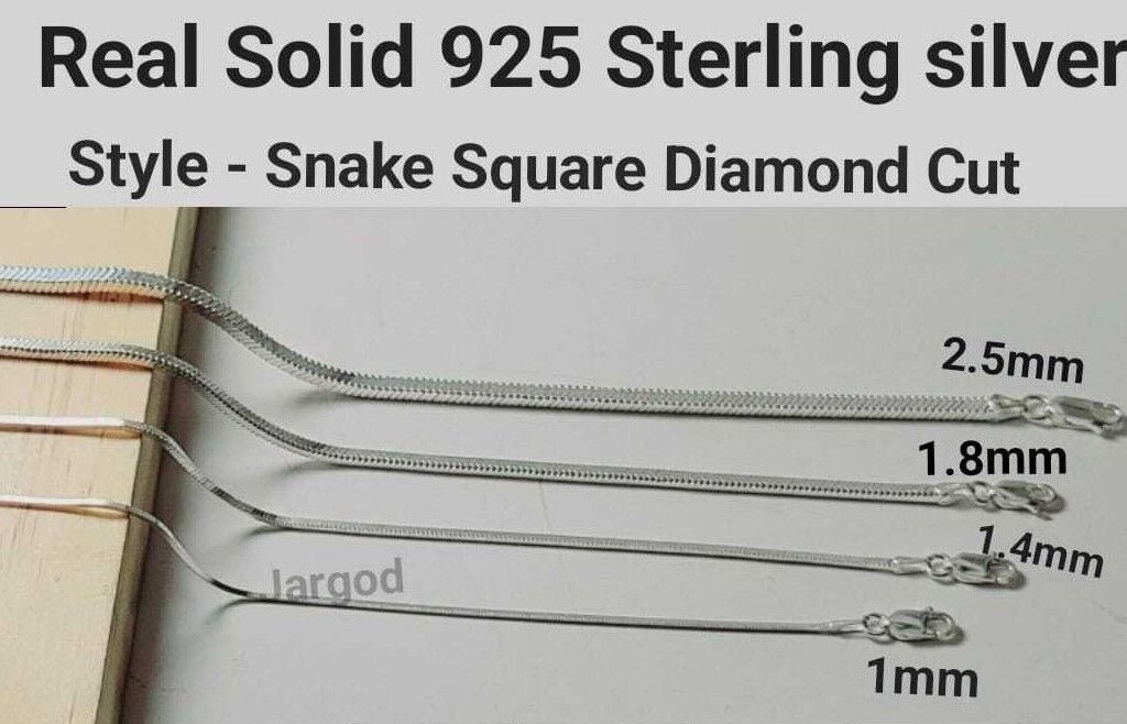 Real Solid 925 Sterling Silver Snake Square Diamond Cut Chain Necklace Jargod