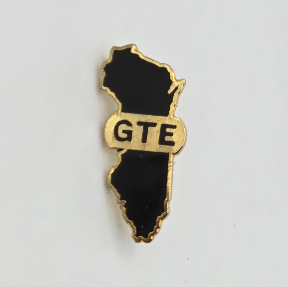 Vtg GTE Illinois State Map Lapel Pin Black Enamel Gold Tone Telephone Employee