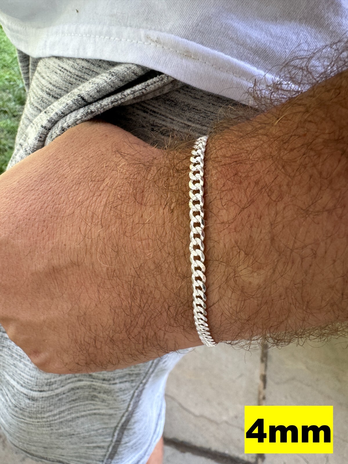 Real Solid 925 Silver Flat Diamond Cut Curb Cuban Link Bracelet 4-8mm