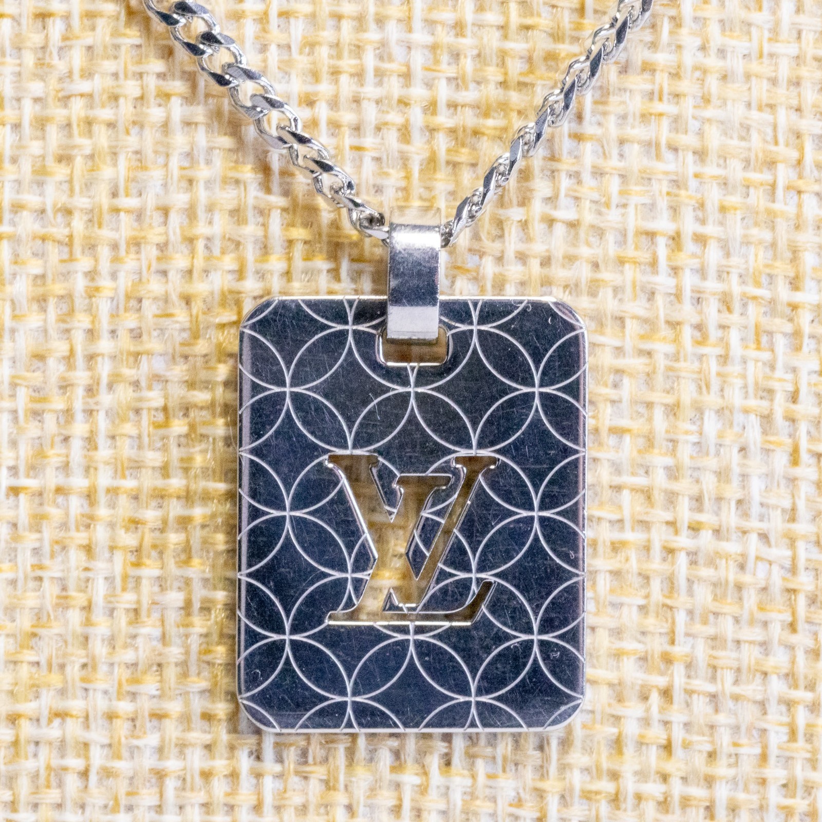 Louis Vuitton LV Champs Elysees PM M65452 Pendant Top Silver Plate Men Auth