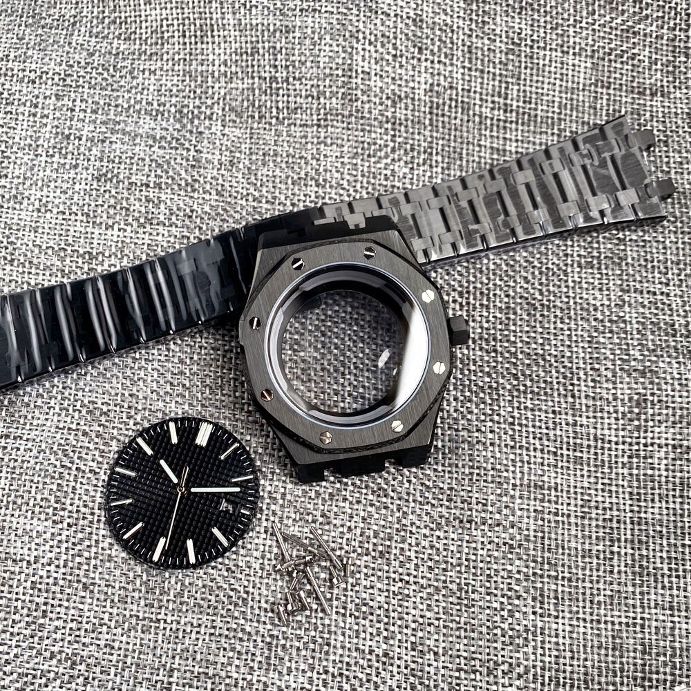42mm Brushed Watch Case Bracelet 31.7mm Black Blue Dial Fit NH35 NH36 Sapphire