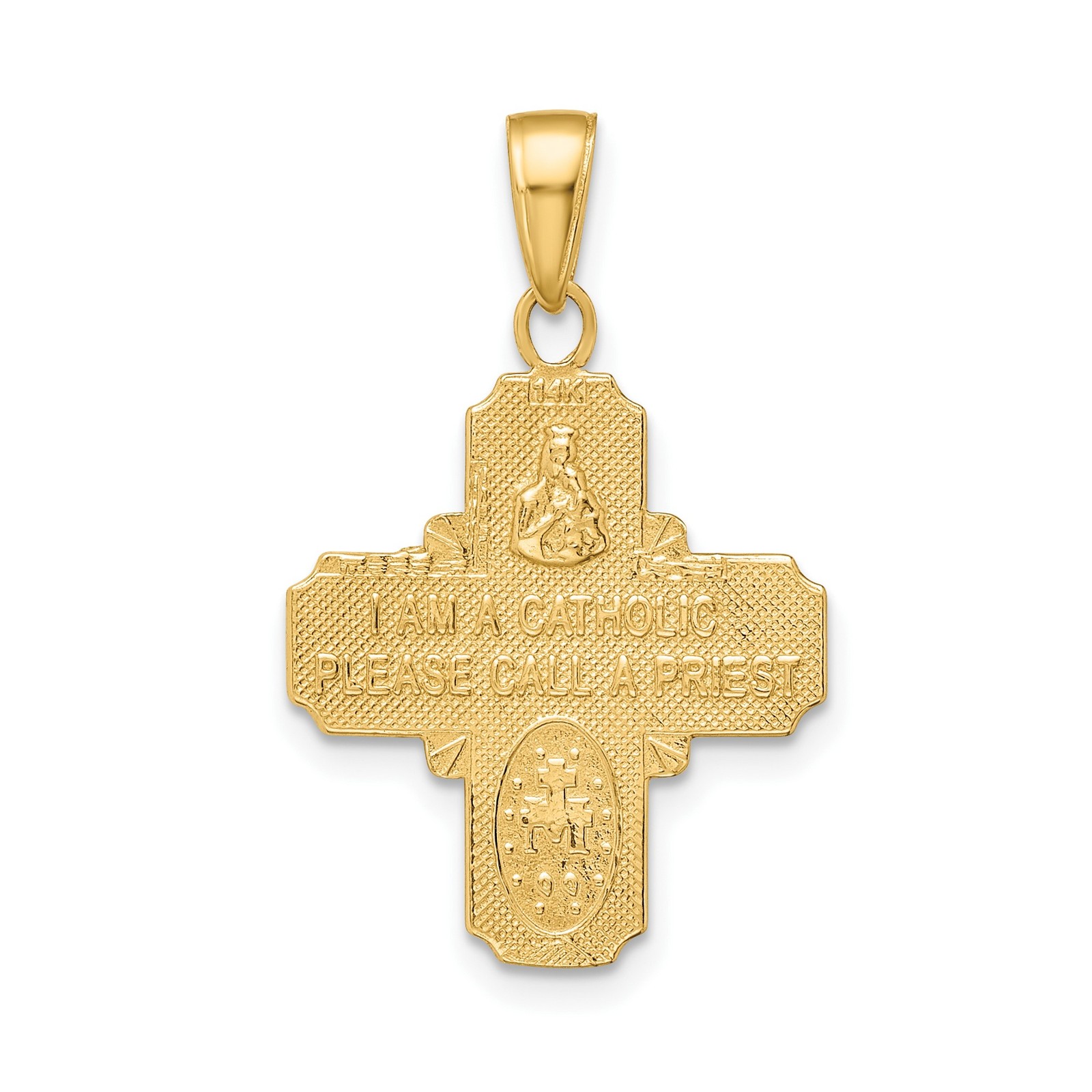 14k Yellow Gold Four-Way Cross Pendant Catholic Medal Sacred Heart Virgin Mary