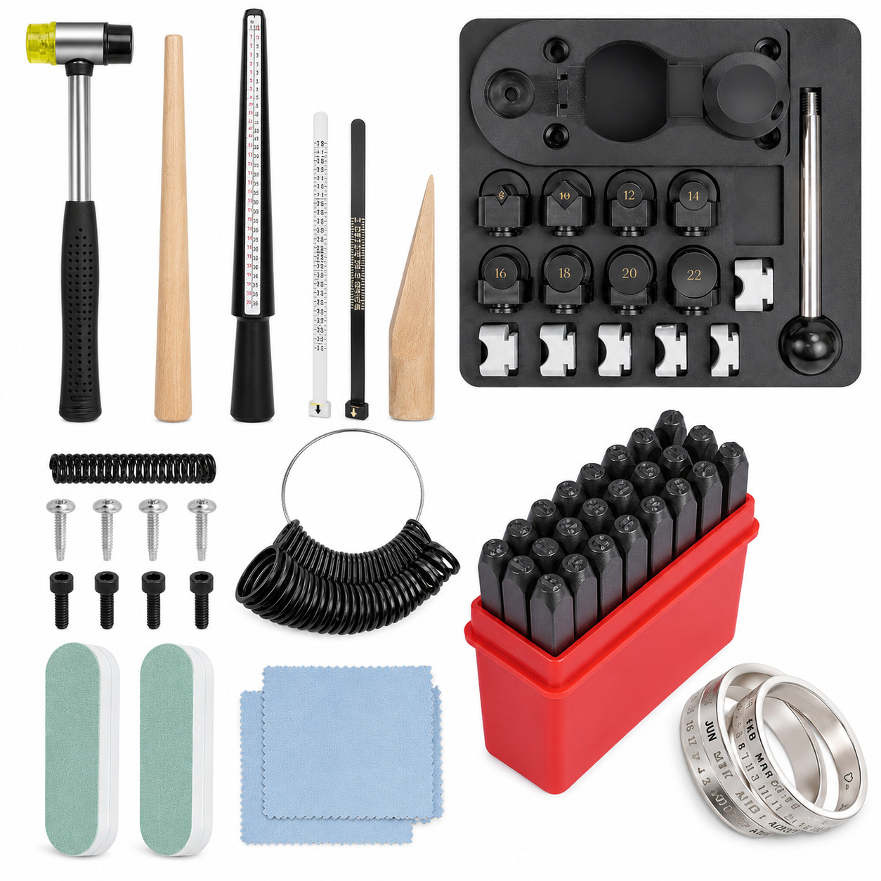 Tooltos Jewelry Ring Making Tool Kit Sizer Mandrel Bending Die Metal Stamps