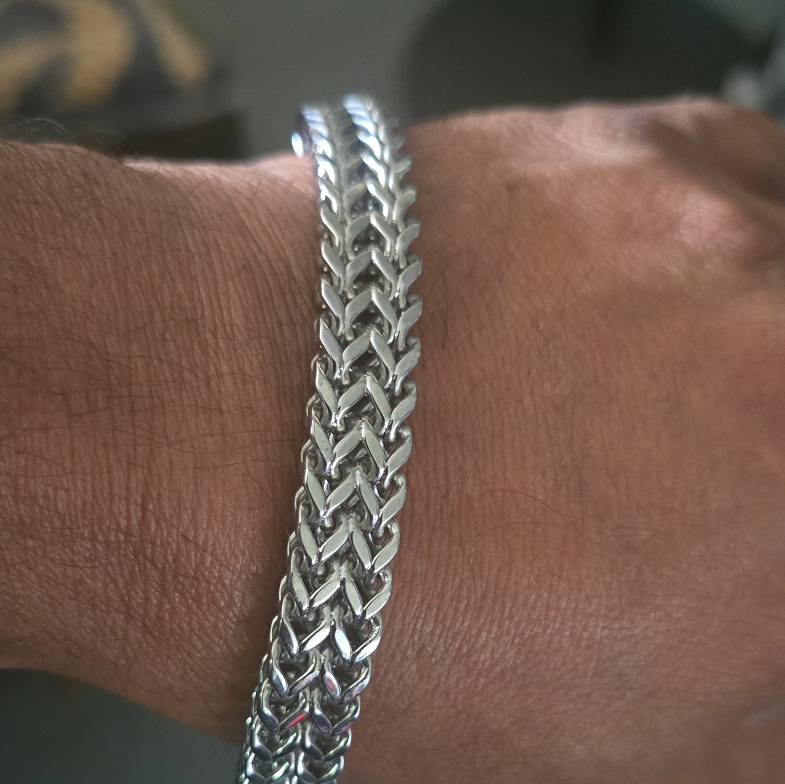 Silver Tone Byzantine Chain Bracelet with Box Clasp, Metal, No Stone