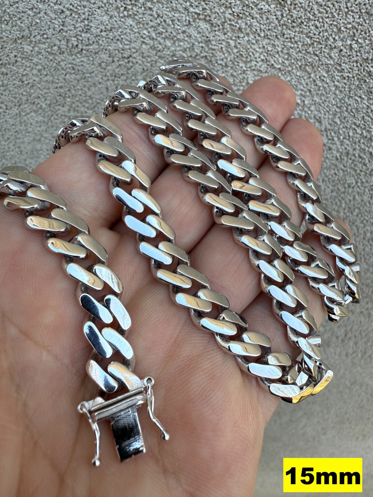 Monaco Cuban Link Chain Necklace Hollow Real 925 Sterling Silver 9-15mm Rhodium