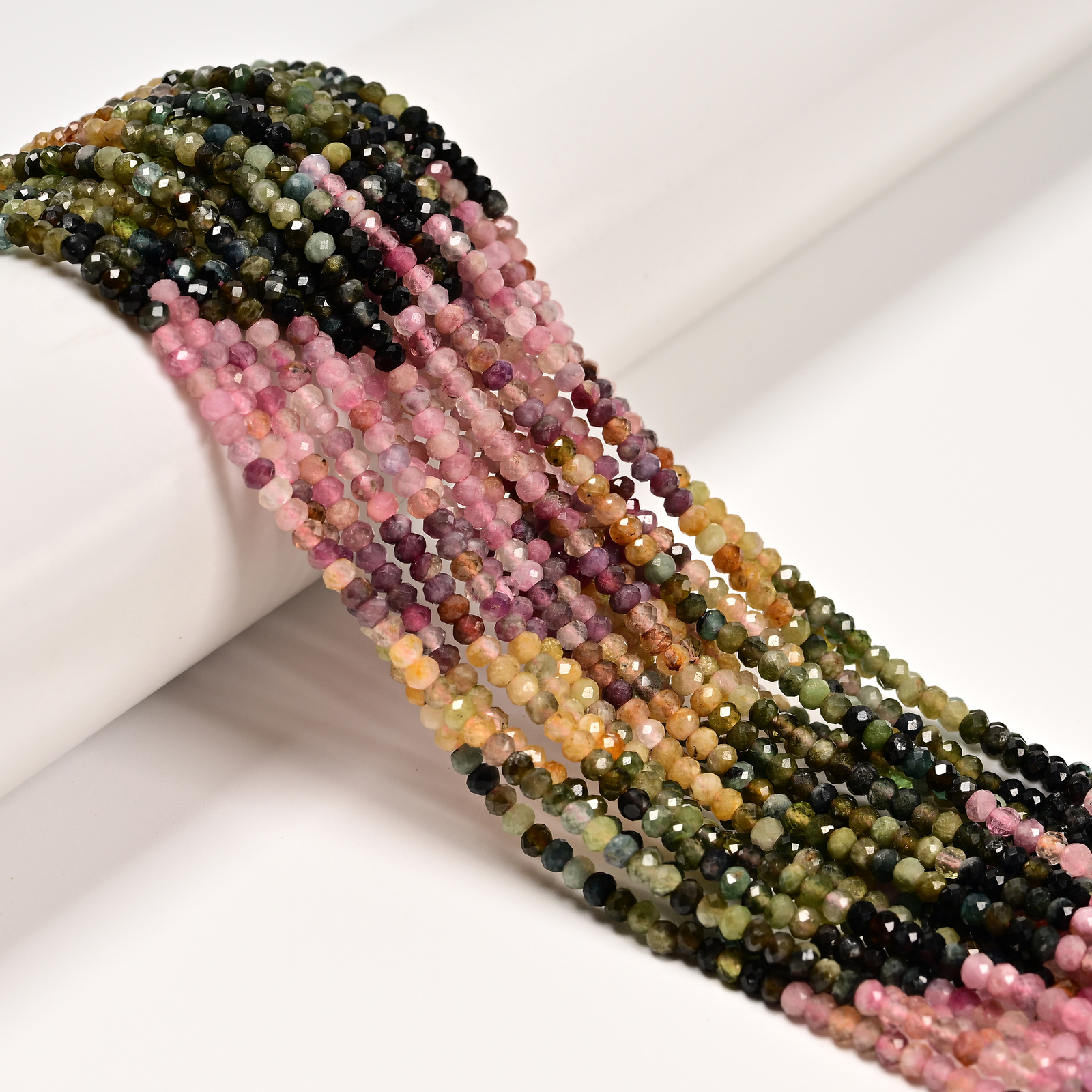 01-Multi Color Tourmaline Gradient Faceted Rondelle Beads 2x3mm 15.5″ Strand