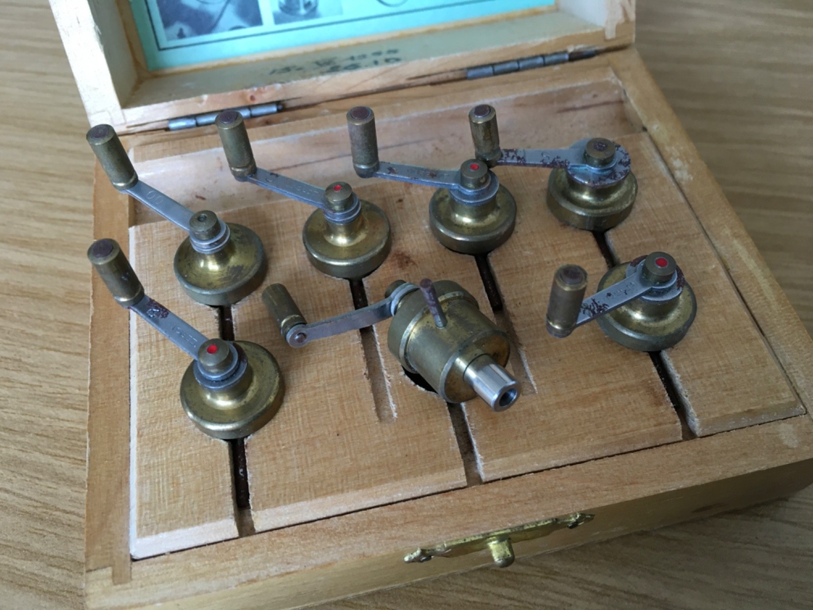 Genuine BERGEON 2729 mainspring winder tools in wooden box