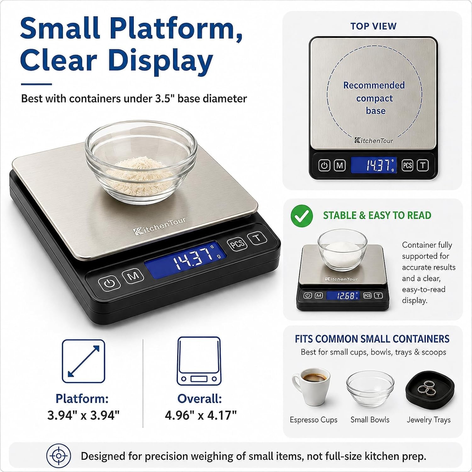 KitchenTour Mini Gram Scale for Coffee, Jewelry and Small Items, 500g x 0.01g…