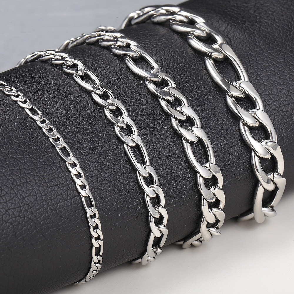 Stainless Steel Figaro Chain Lobster Bracelet 7″-10″ Men Women 3-12mm N70