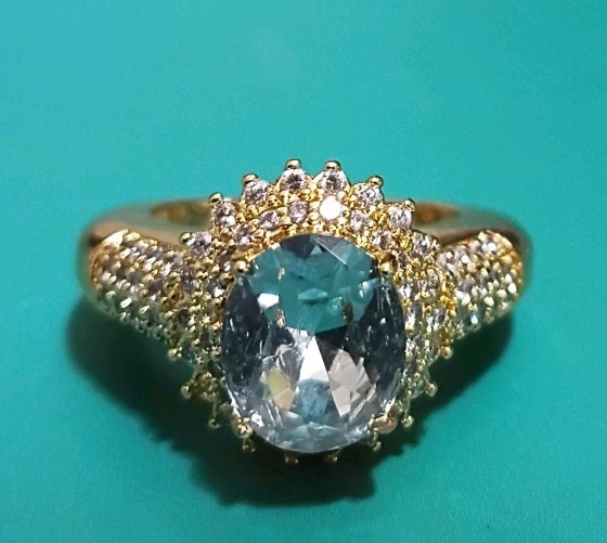 Gold Plated Oval Glass Halo Engagement Ring, Size 9 Unisex Adult