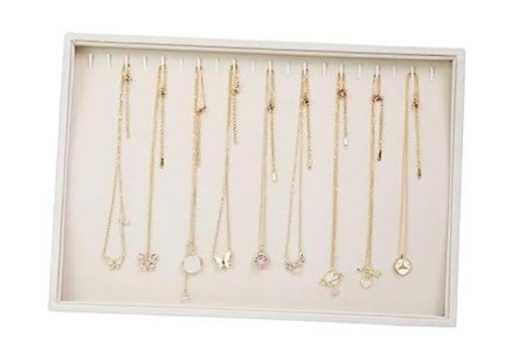 Hooks Necklace Organizer Tray, Stackable Jewelry Organizer for Women, 20 Beige
