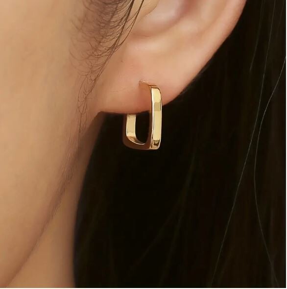 NEW VERY SMALL HUGGIE SQUARE ROUND HOOP EARRINGS YELLOW GOLD .50″ LIGHT WEIGHT