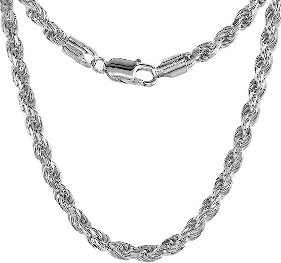 5mm Sterling Silver D/C Rope Chain Necklaces Bracelets Handmade Italy 7 to 30 in