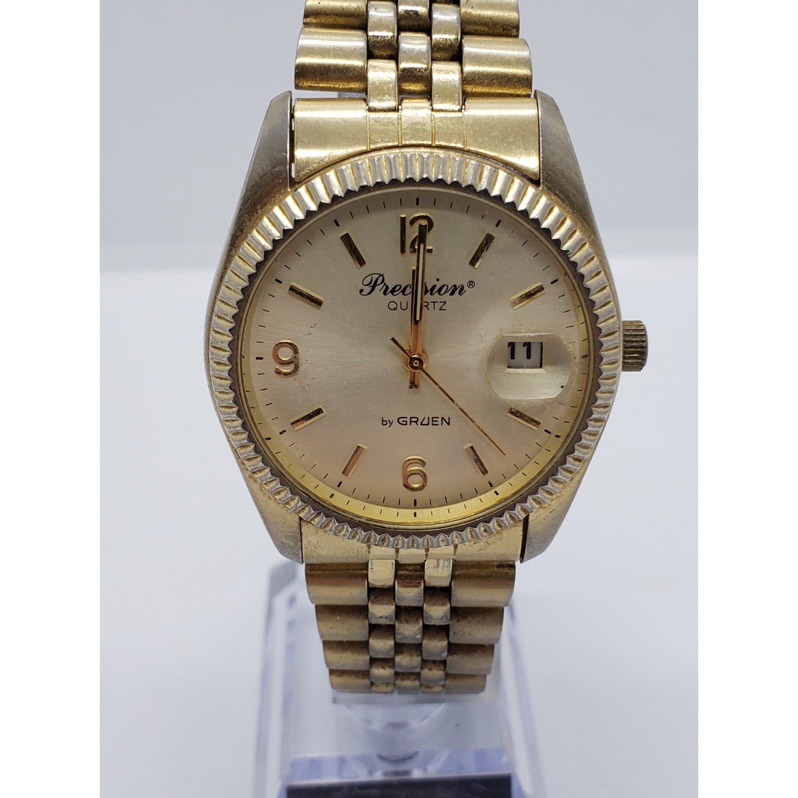 Precision Quartz by Gruen Men’s watch. Gold face and band. GP5036, 098, PC32