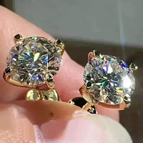 2Ct Round Cut Lab Created Diamond Solitaire Stud Earrings 14K Yellow Gold Plated