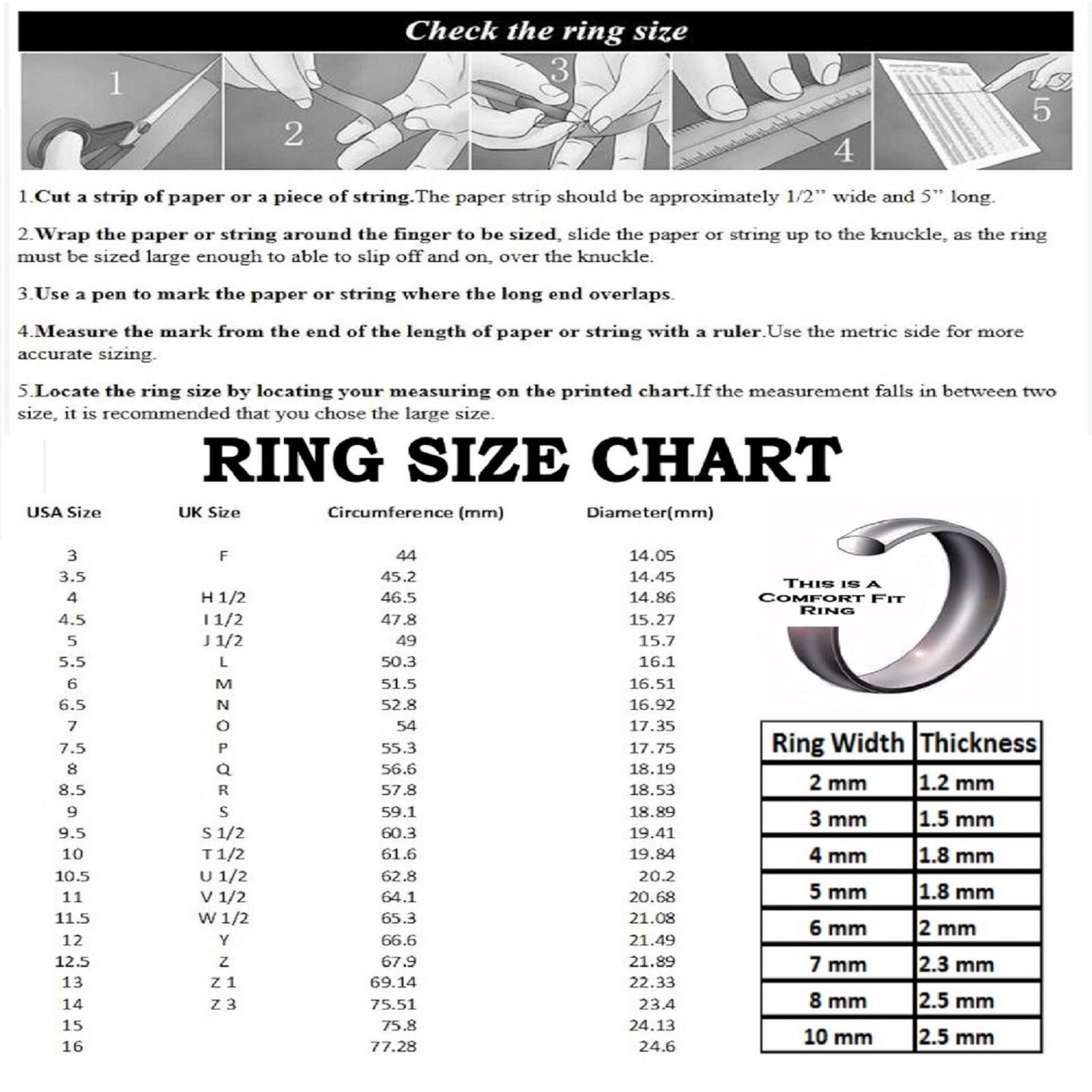 White Tungsten Carbide Wedding Ring Men’s Women’s 2, 3, 4, 5, 6, 7, 8, 10mm