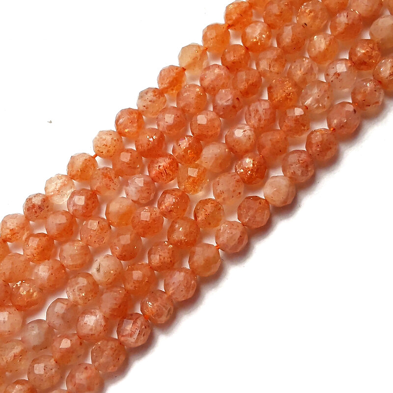 Natural Sunstone Lepidocrocite Faceted Round Beads 2.5mm 4mm 5mm 15.5″ Strand