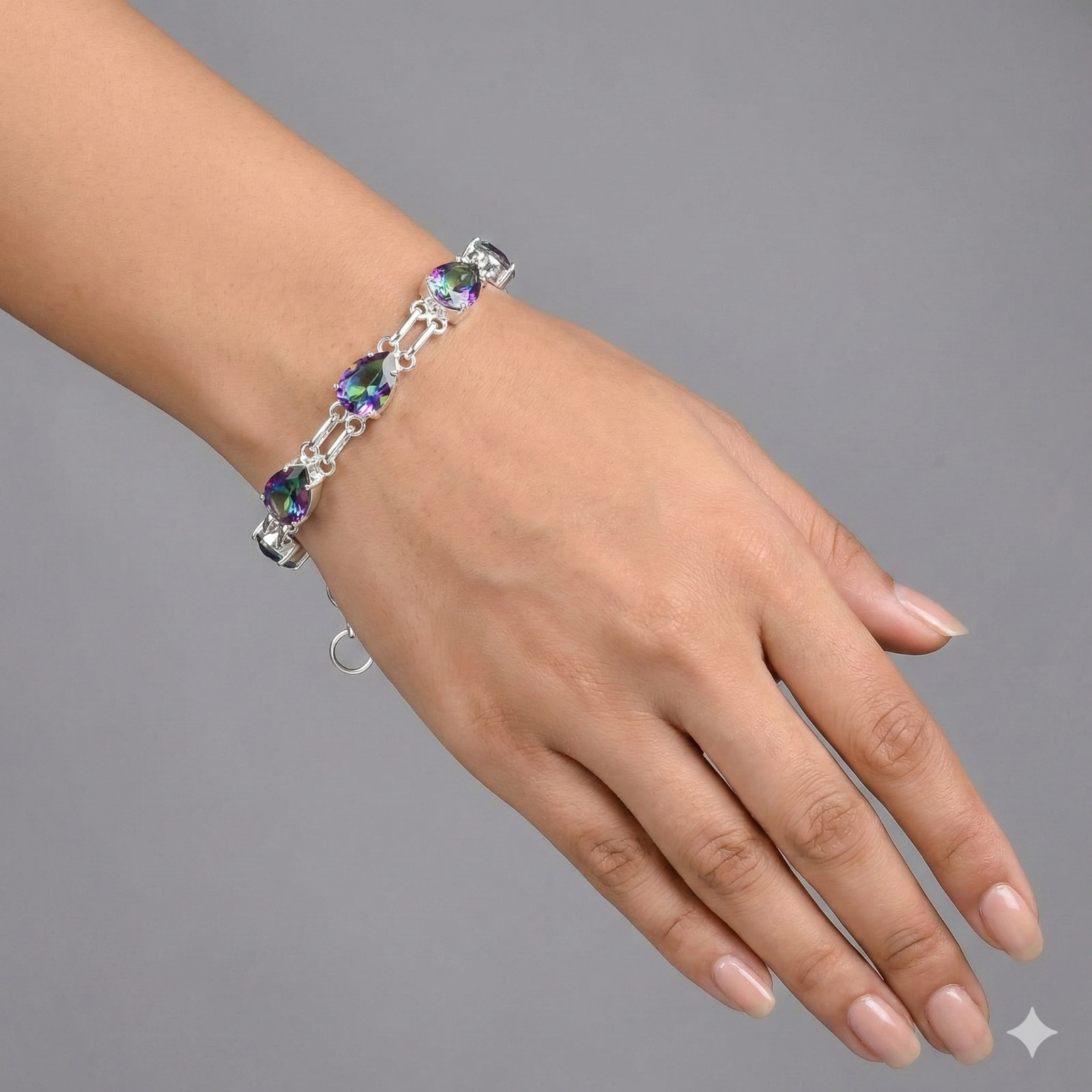 Mystic Topaz Gemstone Handmade 925 Sterling Silver Jewelry Chain Bracelet