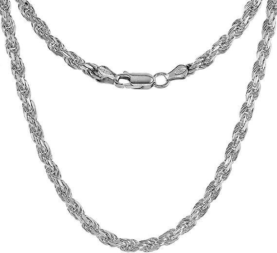4mm Sterling Silver D/C Rope Chain Necklaces Bracelets Handmade Italy 7 to 30 in
