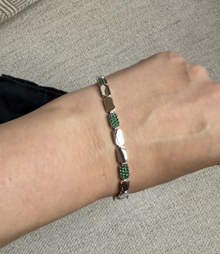 Apm Monaco Yacht Club Dainty Silver Bracelet Sz S Green Crystals $197 NEW