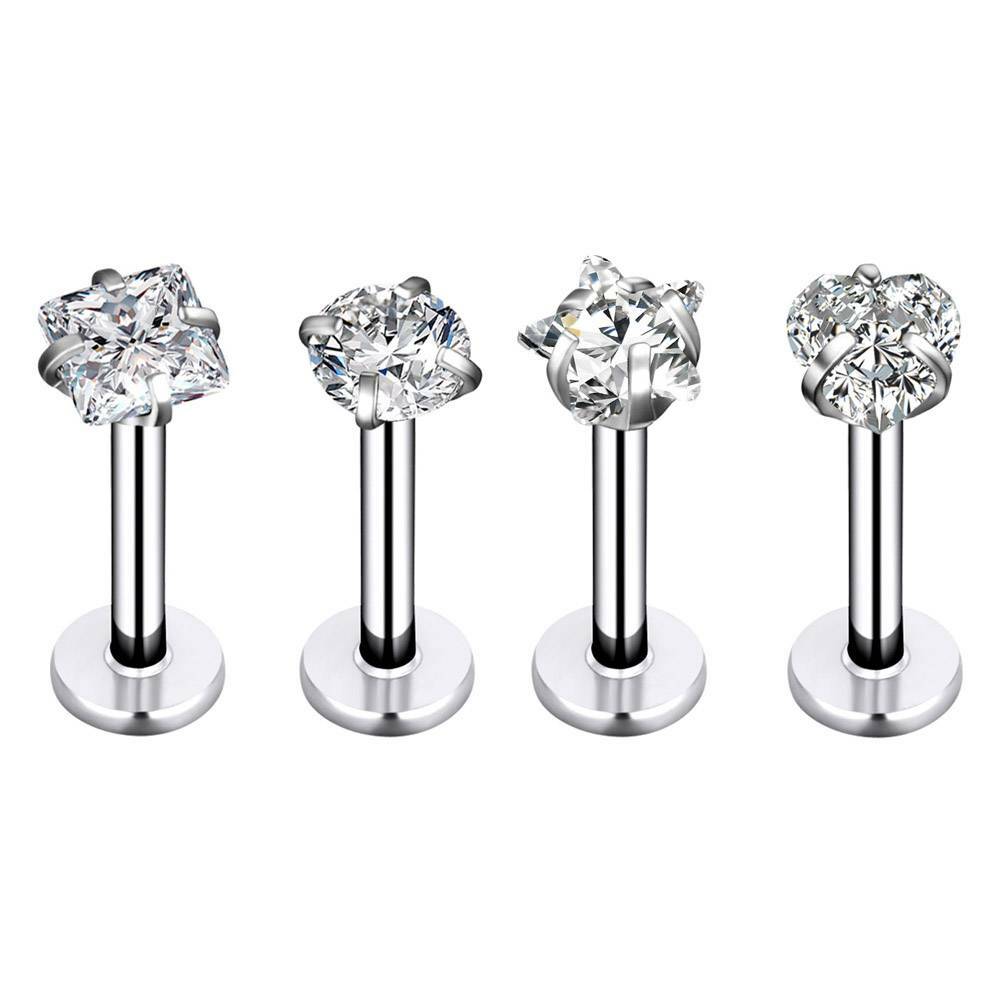 4Pcs CZ Lip Rings 316L Stainless Steel Labret Monroe Studs Body Piercing Jewelry
