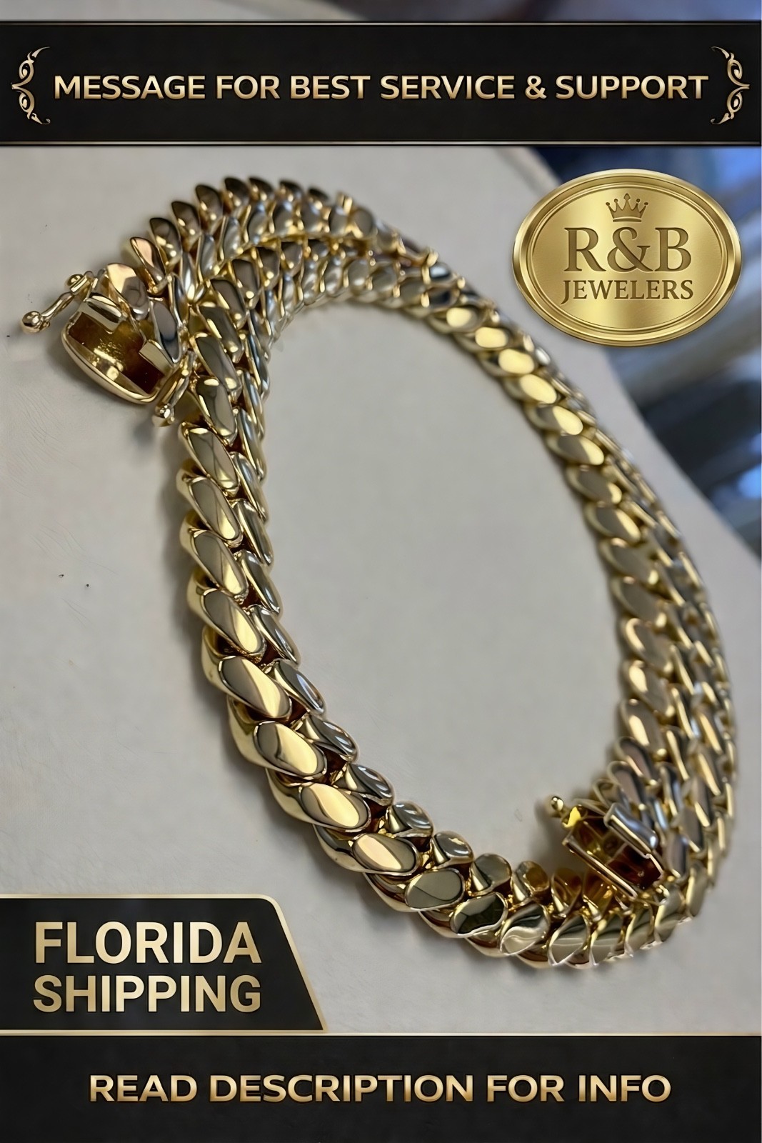 Miami Cuban Link SET Chain Necklace Bracelet 14k Gold Plated 10mm SOLID Box Lock