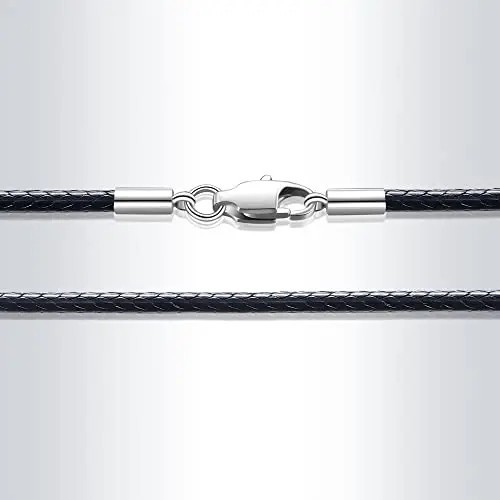 Waterproof Braided Leather Chain Cord Necklace with Stainless Steel Clasp