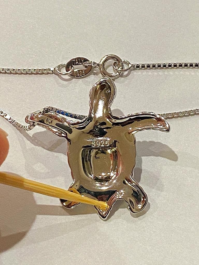 BLUE OPAL S925 Sterling Silver Sea Turtle Pendant with Box Chain