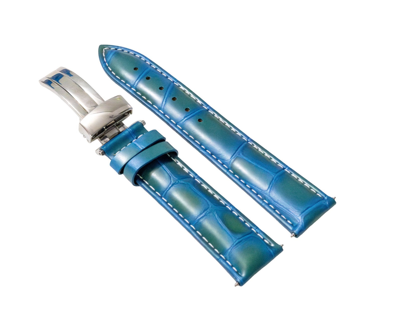 18mm Light Blue Leather Replacement Strap White Stitching For Citizen BM8180-03E