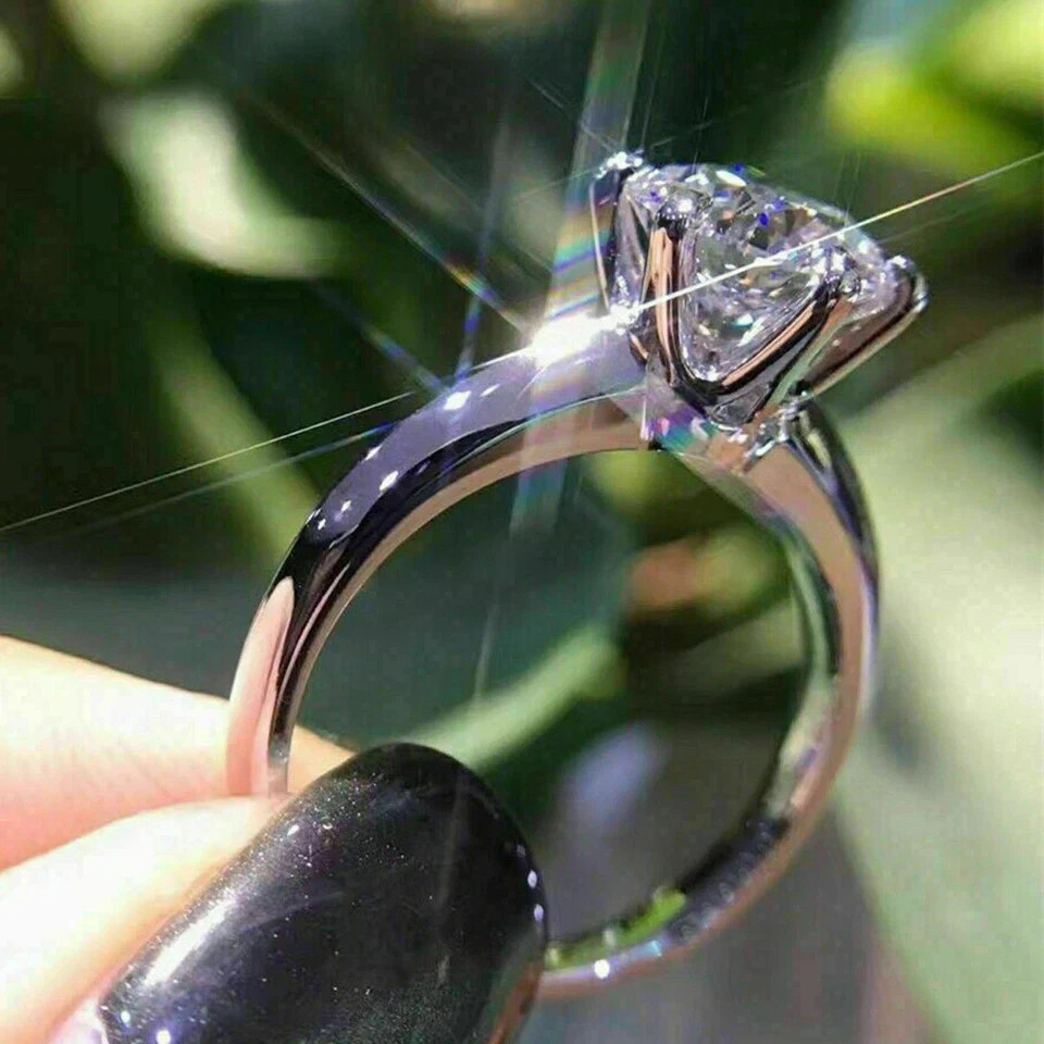 2.00Ct Round Cut Moissanite Solitaire Engagement Ring 14K White Gold Plated