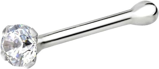 Nose Ring Bone 20G Round Natural Diamond 14K White Gold